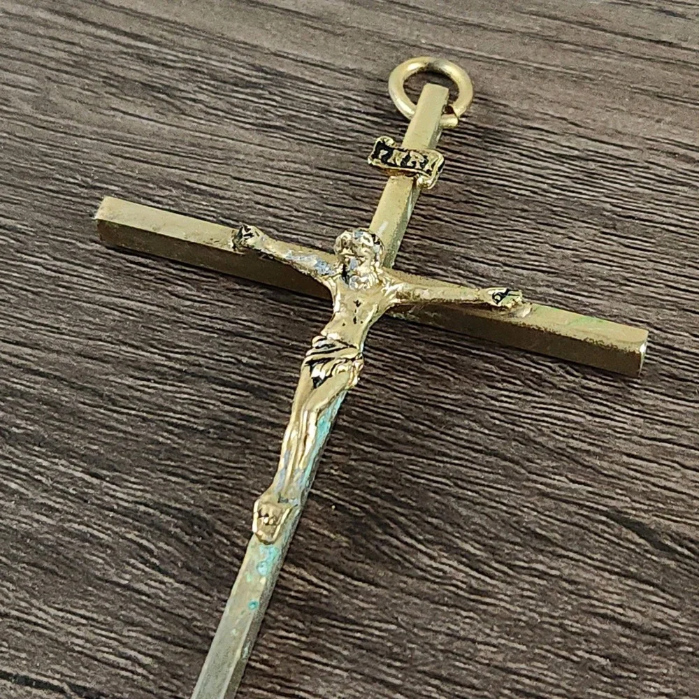 Large Vintage INRI Crucifix Pendant 3.5